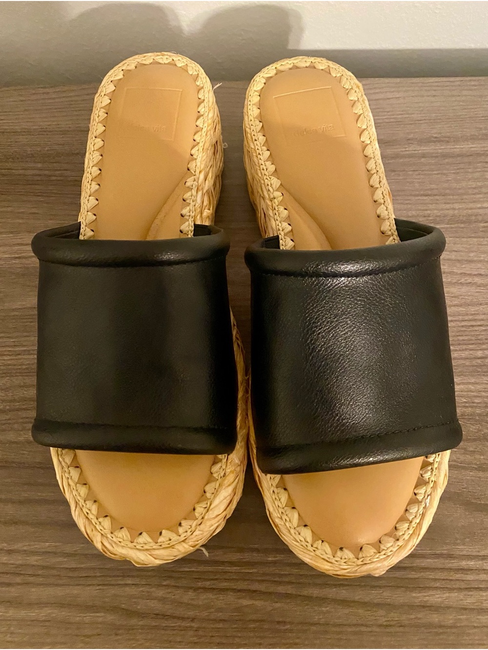 DV by Dolce Vita Black Leather Slide Espadrille Wedges